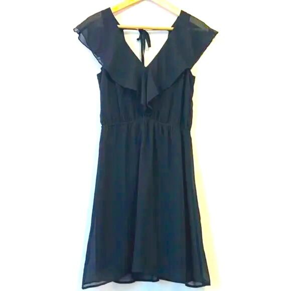 H&M Dresses & Skirts - H&M Open Back Ruffled Semi-Sheer Dress Party Chiffon Whimsigoth Black Sz 6 New